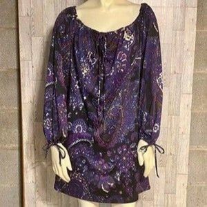 Dark Purple with subtle Paisley Print Knee Length Boho Dress by Alyn Paige Size